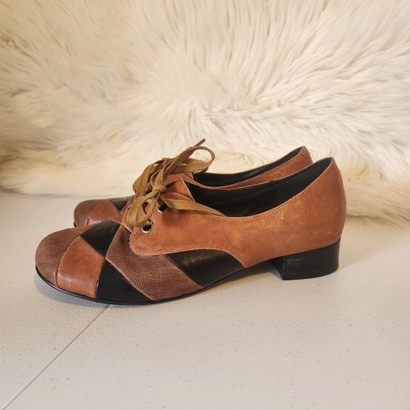 Vintage 90s Leather Patchwork Mary Jane Loafers Shoes Womens Size 38 7 1990s - Picture 2 of 7